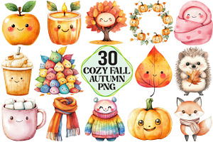 Kawaii Cozy Fall Autumn Clipart, an Illustration by Pixels.Craft