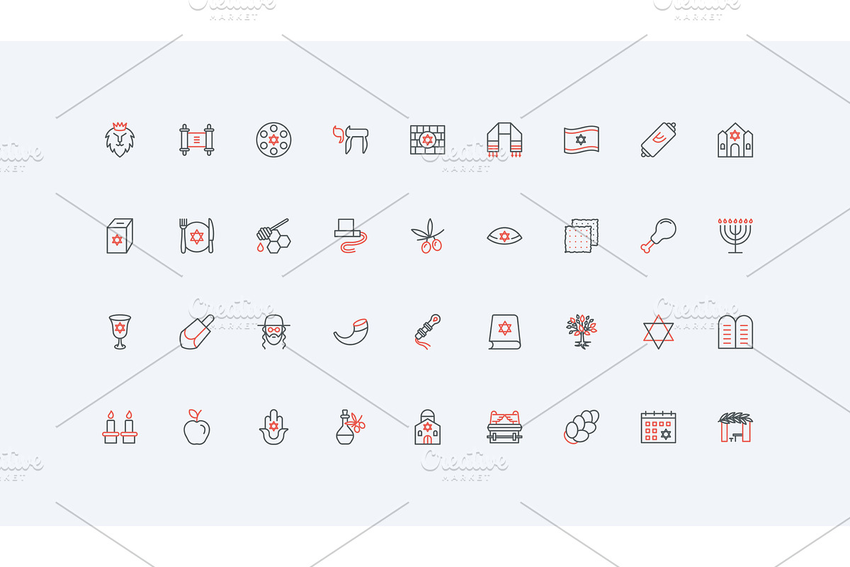 Judaism jewish holidays icons, an Object Illustration by Lemberg Vector