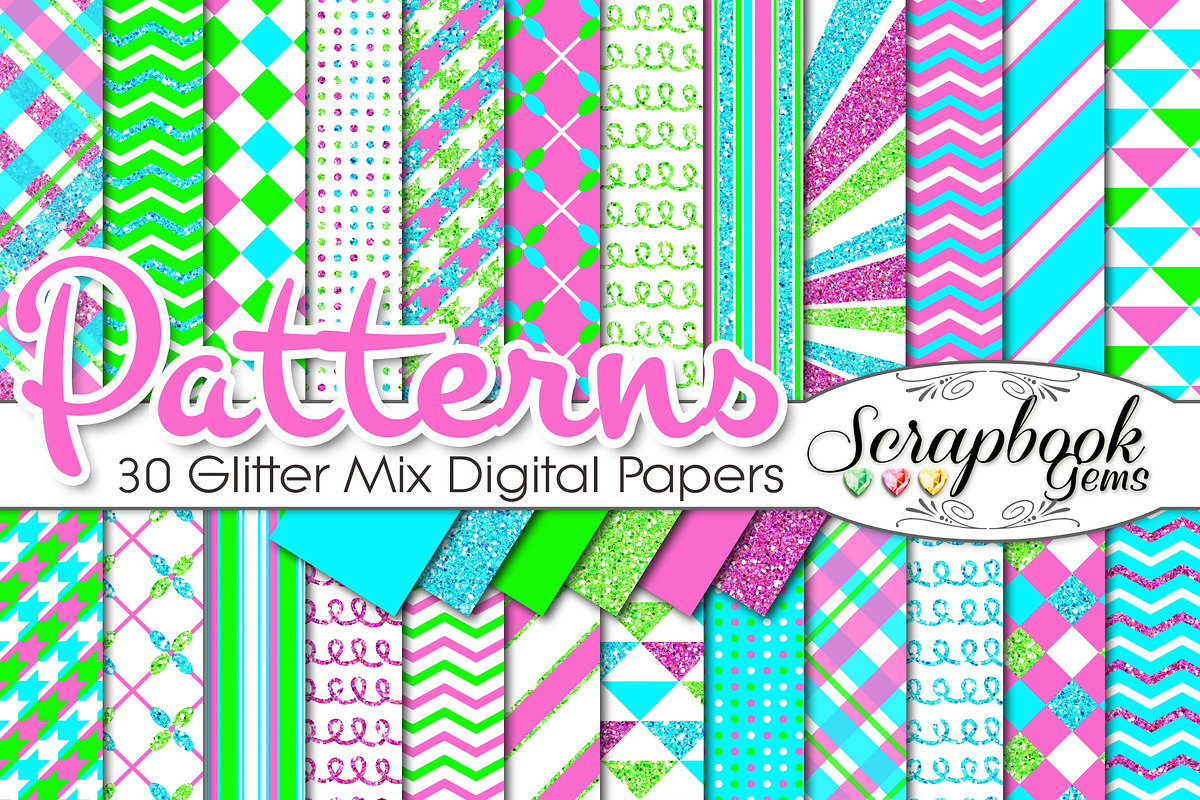 NEON COLORS GLITTER MIX PAPERS, a Pattern Graphic by Scrapbook Gems