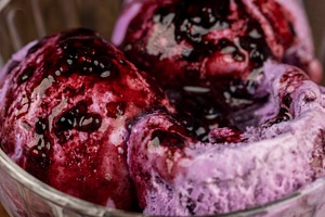 blueberry ice cream balls with blueberry sweet jam, natural dessert made from m, a Photo by rsoollAI