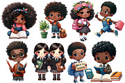 Black Kids Back to School Clipart, a Seasonal Illustration by Designworld (Thumbnail 2 of 6)