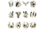Green Boho Flower Clipart Bundle, a Decorative Illustration by Nicole Branger Art (Thumbnail 6 of 20)