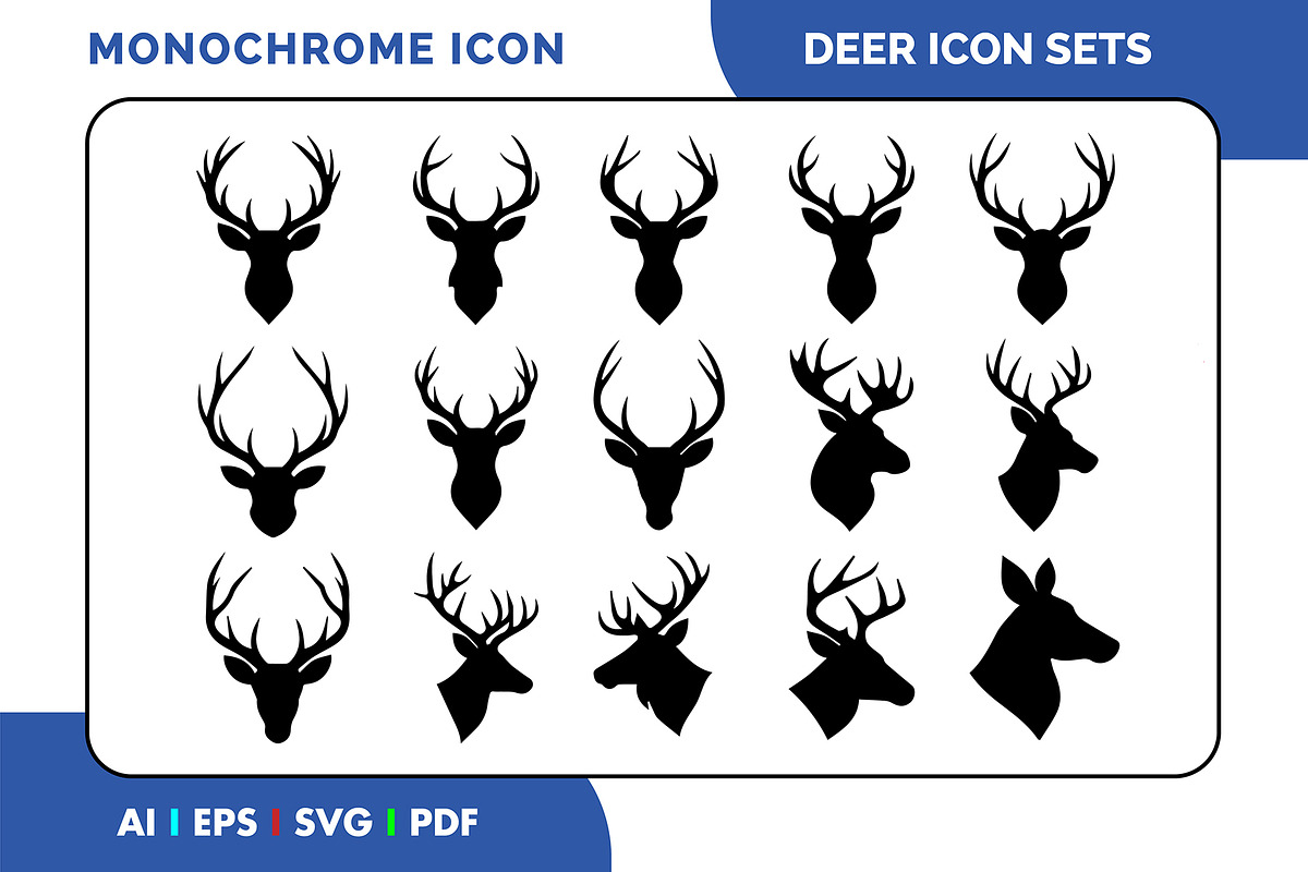 Deer Head Vector Icons Sets, a Solid Icon by Fontmine Studio (Photo 1 of 3)