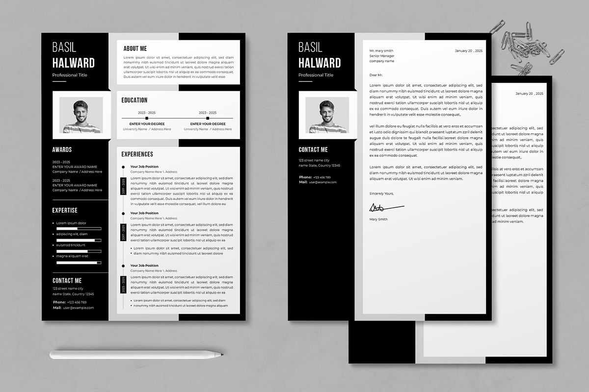 Black & White Resume CV Design, a Resume Template by MightyDesign (Photo 1 of 7)