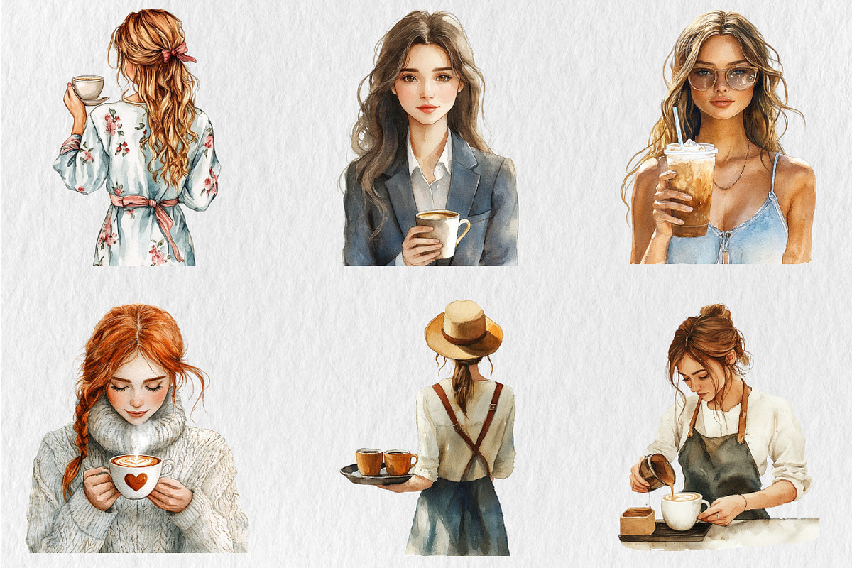 Coffee Lover Watercolor Clipart, a Seasonal Illustration by Rose Art (Photo 3 of 4)