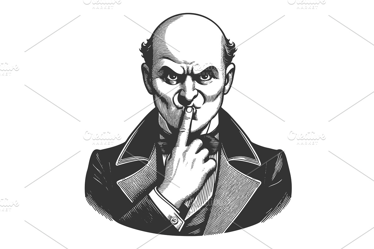 Stern Man Gesturing Silence vector, a Person Illustration by AlexArt