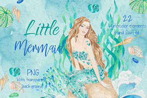 Watercolor Clip Art Mermaid