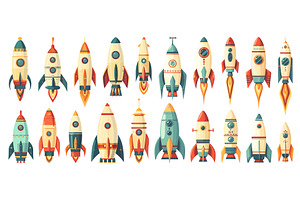 Cartoon Rocket Ships. Cosmic Journey