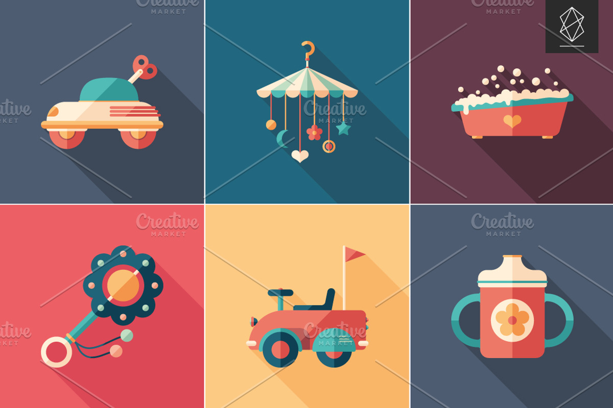 Baby time flat square icon set, an Icon by Yury Velikanov (Photo 3 of 4)