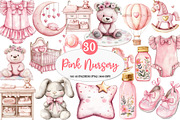 Pink Baby Girl Nursery Clipart, an Illustration by Watercolor design (Thumbnail 1 of 4)