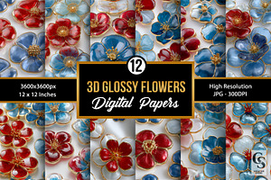 3D American Glass Flowers Patterns, a Pattern Graphic by Creative Store