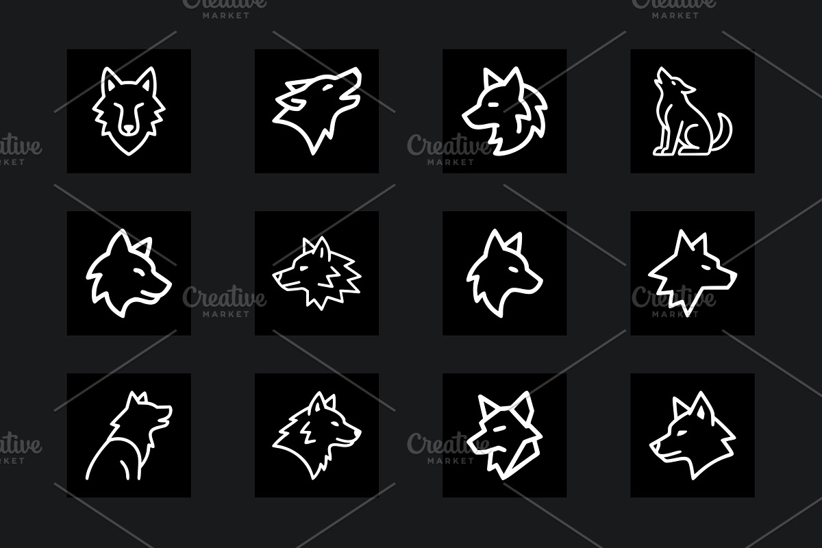 20 Outline Wolf Head Logos Bundle, an Animal Illustration by Vectorium Studio (Photo 3 of 5)