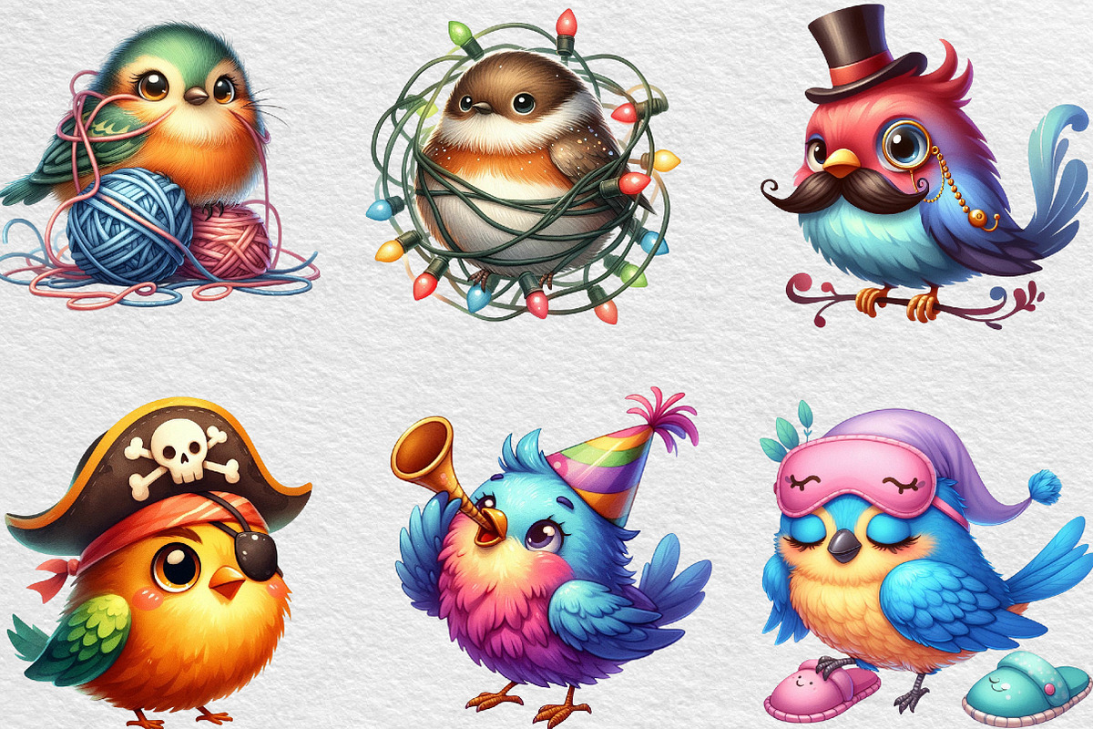 Watercolor Funny Bird Clipart, an Illustration by Black Bird Studio (Photo 5 of 6)