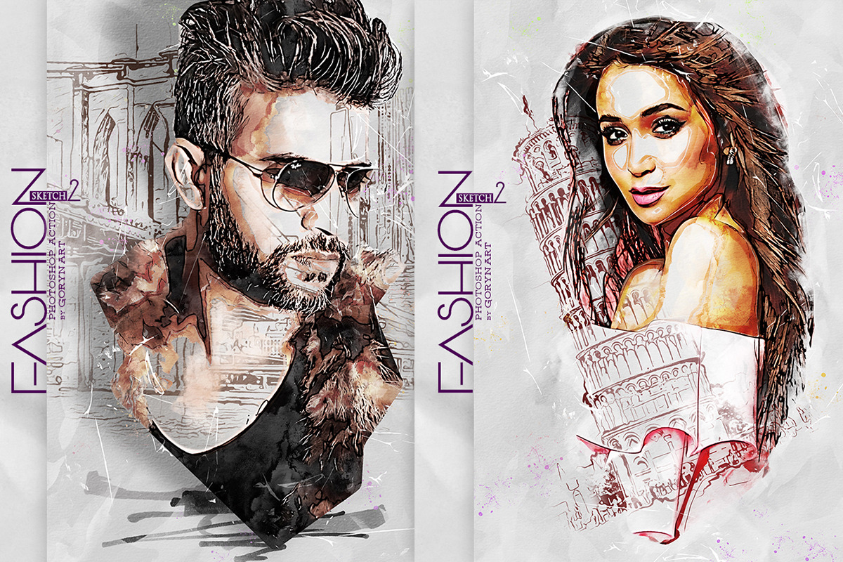 Fashion Sketch 2 Photoshop Action, an Action Add-On by GorynArt (Photo 9 of 11)