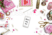 Pink Chevron Styled Desk Mockup #31, an iPhone Mockup by MMStyledStock (Thumbnail 2 of 3)