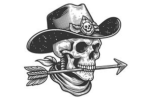 Cowboy Skull Arrow And Hat Vector