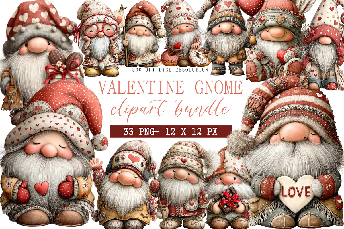Valentine Gnomes Clipart, an Illustration by DreamArtGraphic (Photo 1 of 4)
