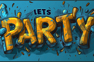 Colorful and bold 'Let's Party' graphic with splashes and playful elements, evo, a Background Photo by ImageMir