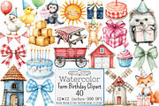 Watercolor Farm Birthday Clipart, a Seasonal Illustration by Design Market (Thumbnail 1 of 4)