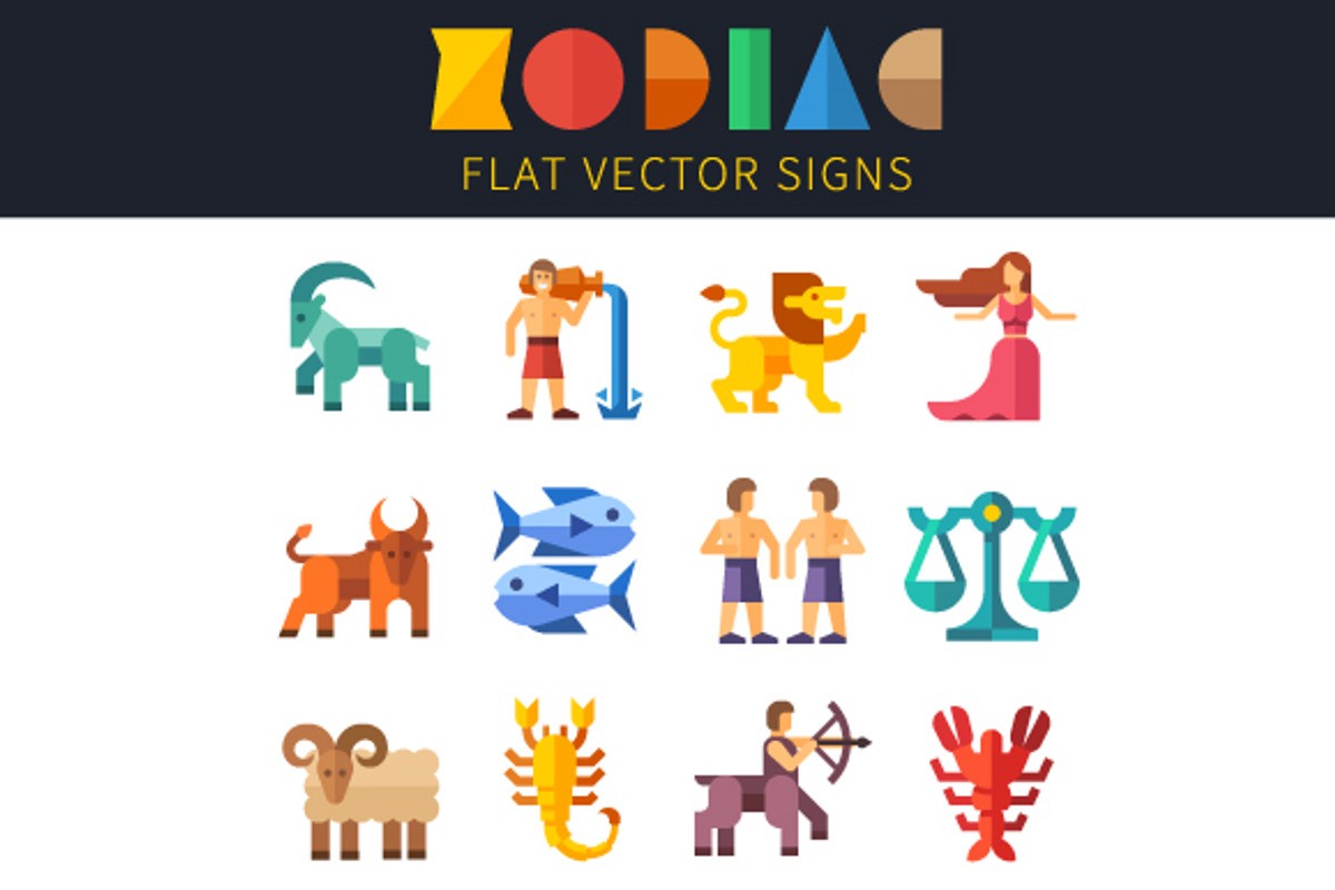 Flat zodiac signs, astrology., an Animal Illustration by TastyVector