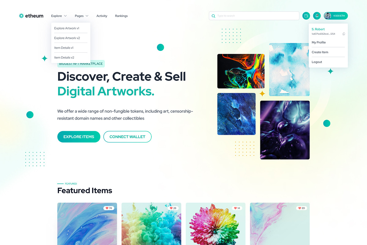 Etheum - NFT Marketplace Figma UI, an UI Kit Template by Themeix (Photo 2 of 28)