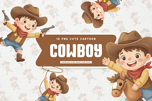 Cute Cowboy Kid Cartoon Character, a Person Illustration by Gohsantosa