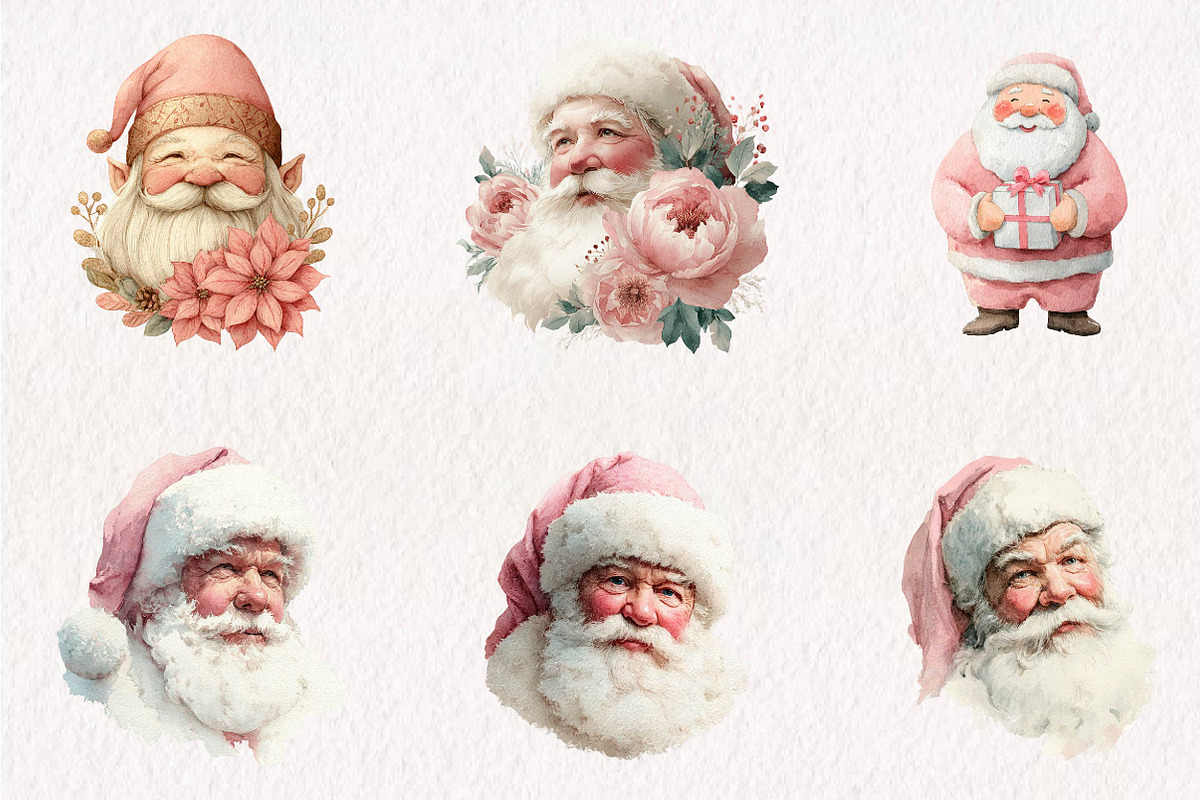 Pink Christmas Santa claus clipart, a Seasonal Illustration by CreationArt (Photo 2 of 7)