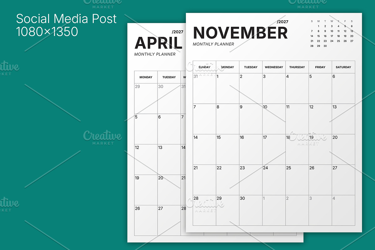 2027 Monthly Planner (MP049-27-post), a Social Media Template by mikhailmorosin (Photo 3 of 4)