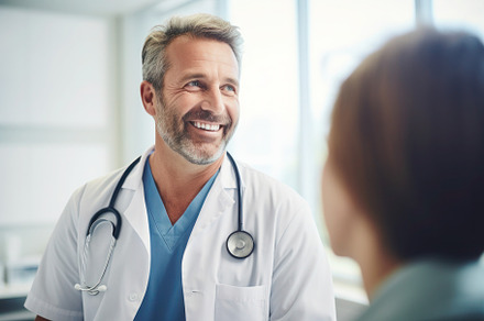 Doctor talking to patient in a hospital