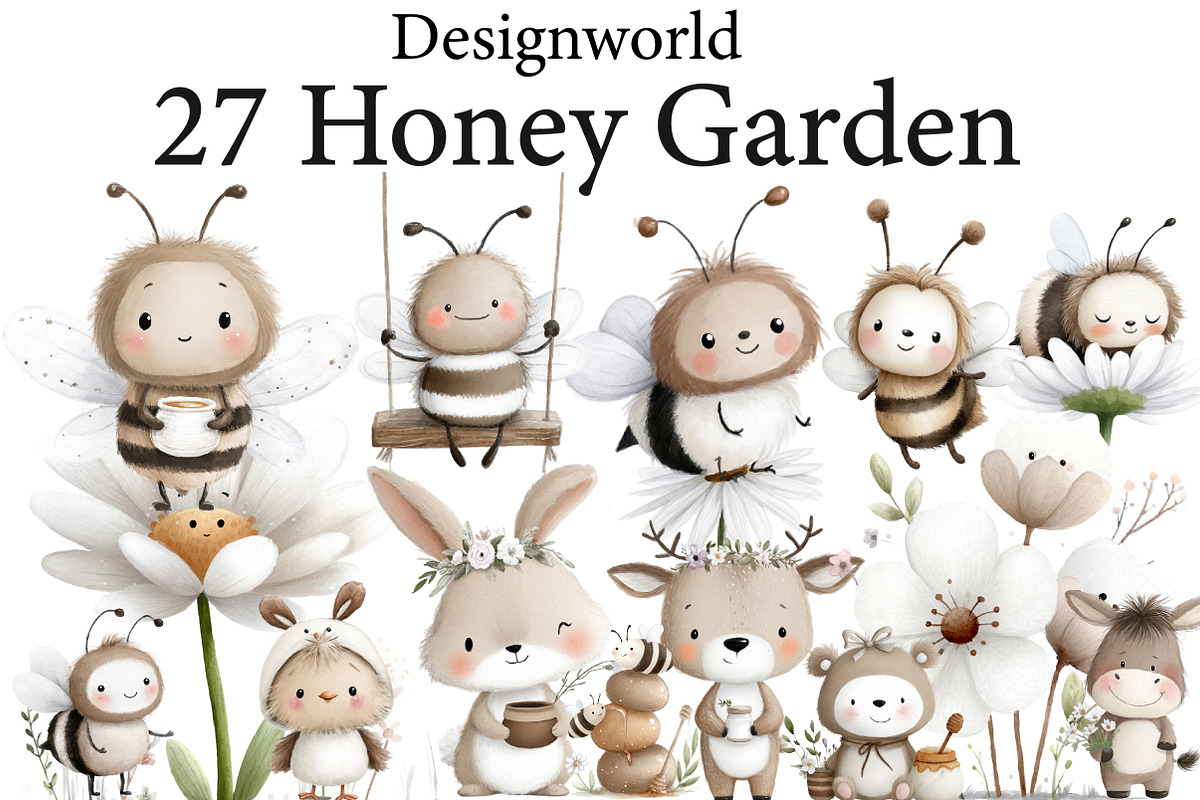 Watercolor Honey Garden Clipart, an Illustration by Designworld (Photo 1 of 4)