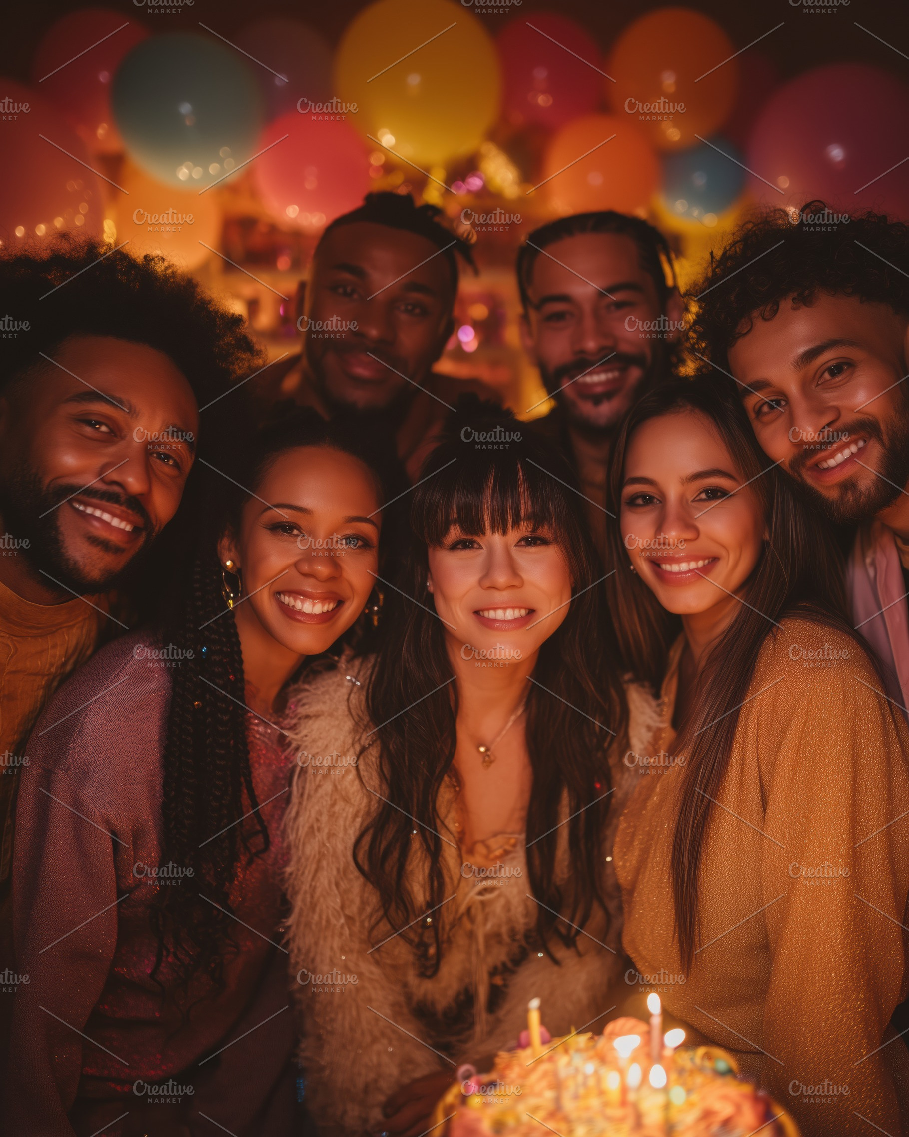 A group of friends celebrating a birthday party, smiling and posing together. T, a Person Photo by Textures & Backgrounds