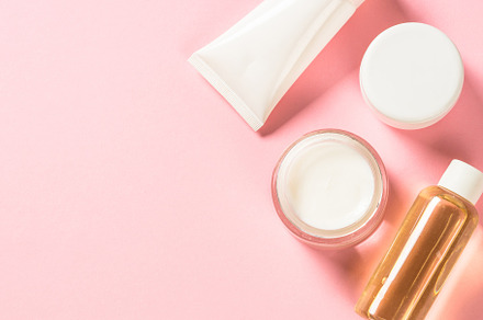 Natural cosmetic on pink flat lay containing natural, cosmetics, and rose, a Beauty & Fashion Photo by Nadia-nb