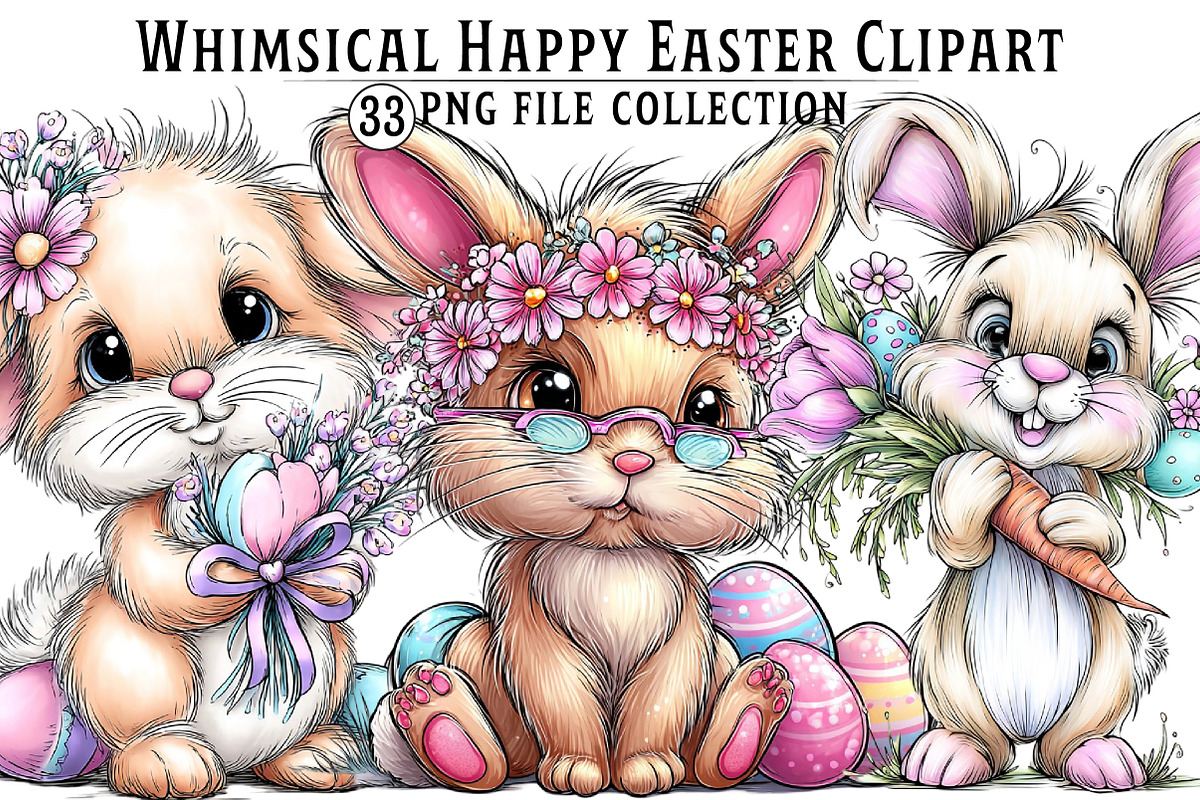 Whimsical Happy Easter Clipart, an Illustration by Dream Creation (Photo 1 of 7)