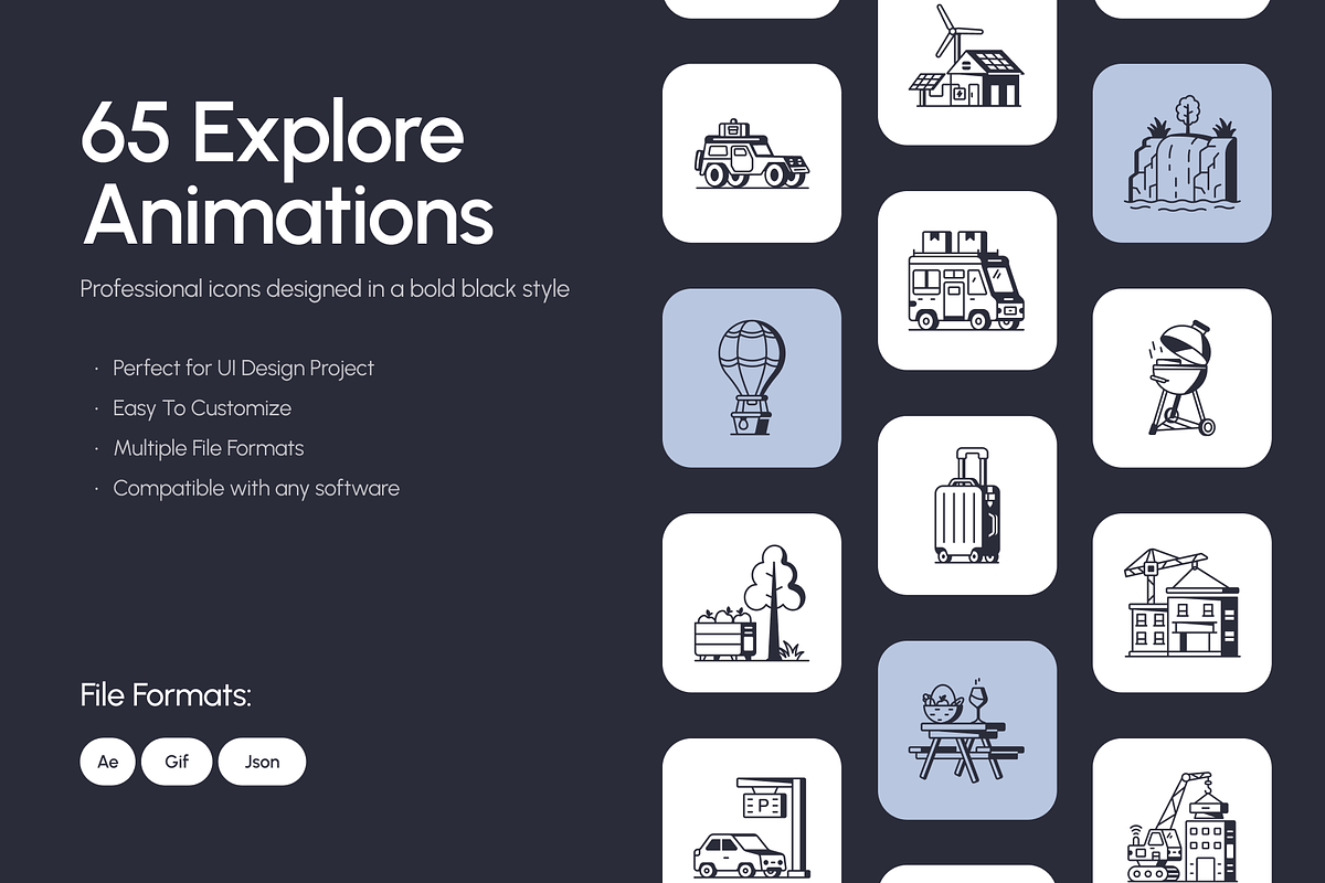 Animated Explore Line Icons, an Outline Icon by Prosymbols (Photo 1 of 4)