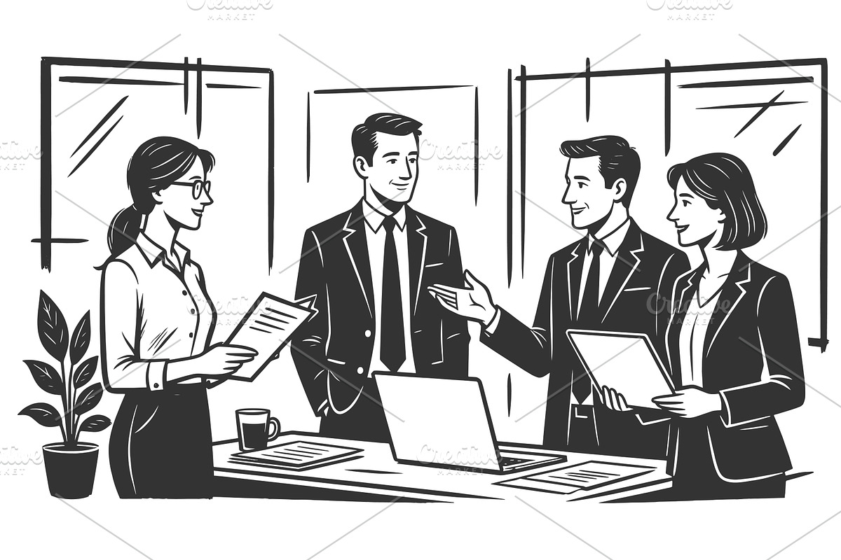 Business Team Meeting Discussion in, a Person Illustration by AlexArt