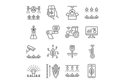 Smart farming line icon set