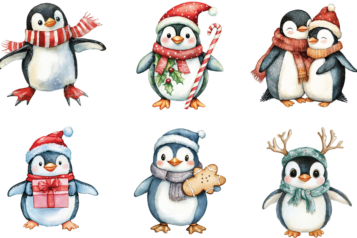 Cute Christmas Penguins Clipart, an Illustration by CraftArtStudio (Photo 3 of 6)