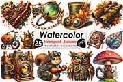 Watercolor Steampunk Autumn Clipart, an Illustration by Black Bird Studio (Thumbnail 1 of 6)