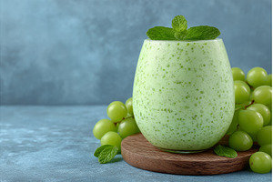 A glass cup contains a smoothie made, a Food & Drink Photo by ZinetroN