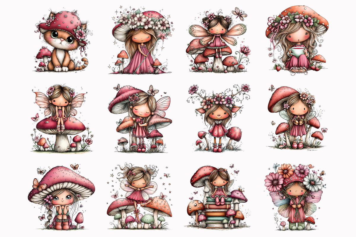 Cute Mushroom Fairy Clipart, a Seasonal Illustration by Design Market (Photo 2 of 3)