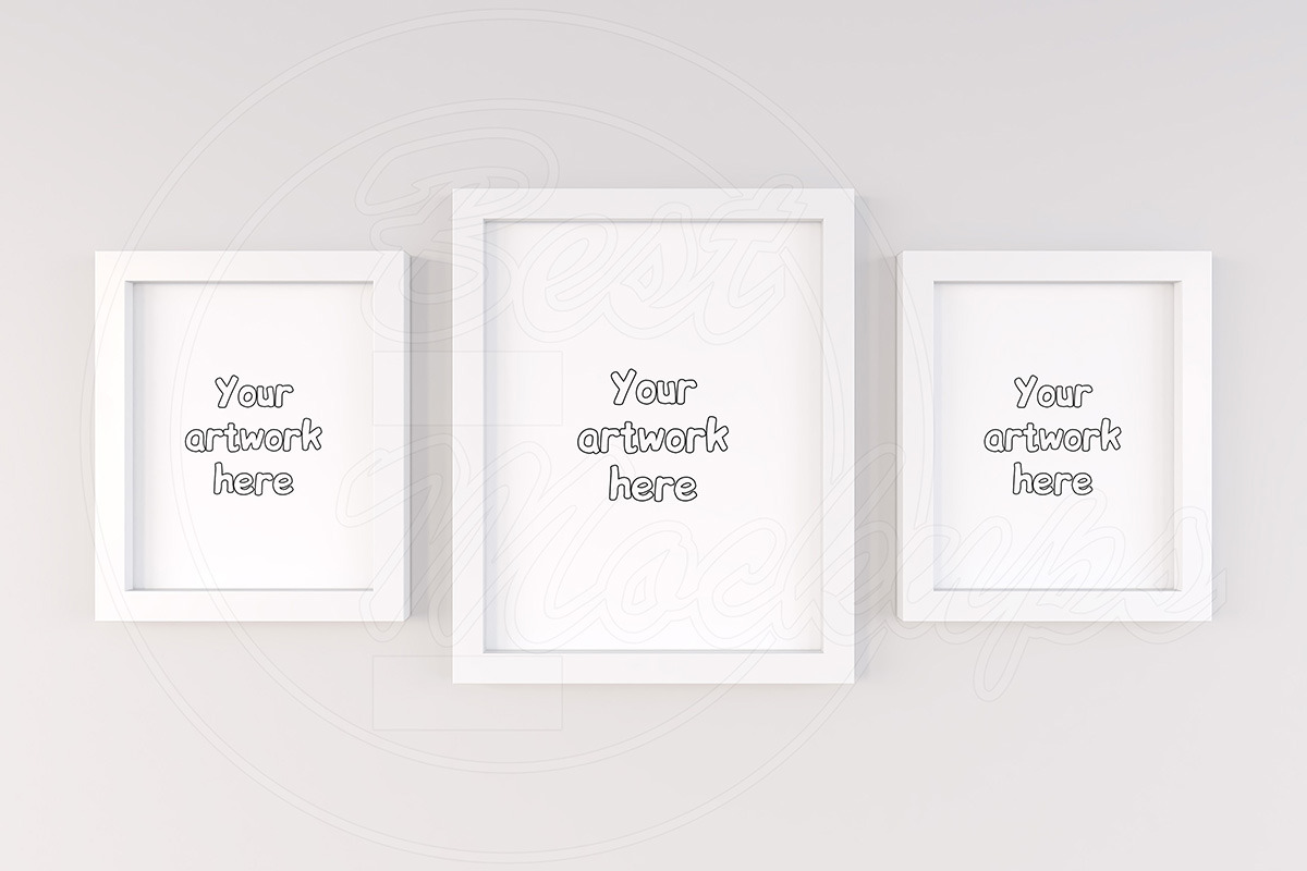 Set of 3 white frame mockup design, a Print Template by BestMockups