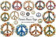 Flower Peace Sign Clipart PNG, an Illustration by SinaCreation (Thumbnail 1 of 5)