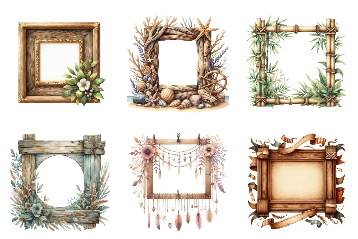 Wooden Frame Watercolor Clipart, an Illustration by SinaCreation (Photo 4 of 5)