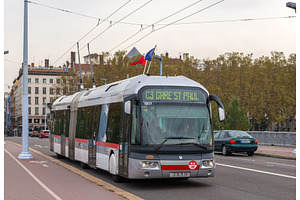 LYON, FRANCE - NOVEMBER 1 :Trolleybus on Lafayette bridge on NOV, a Transportation Photo by Leonid Andronov