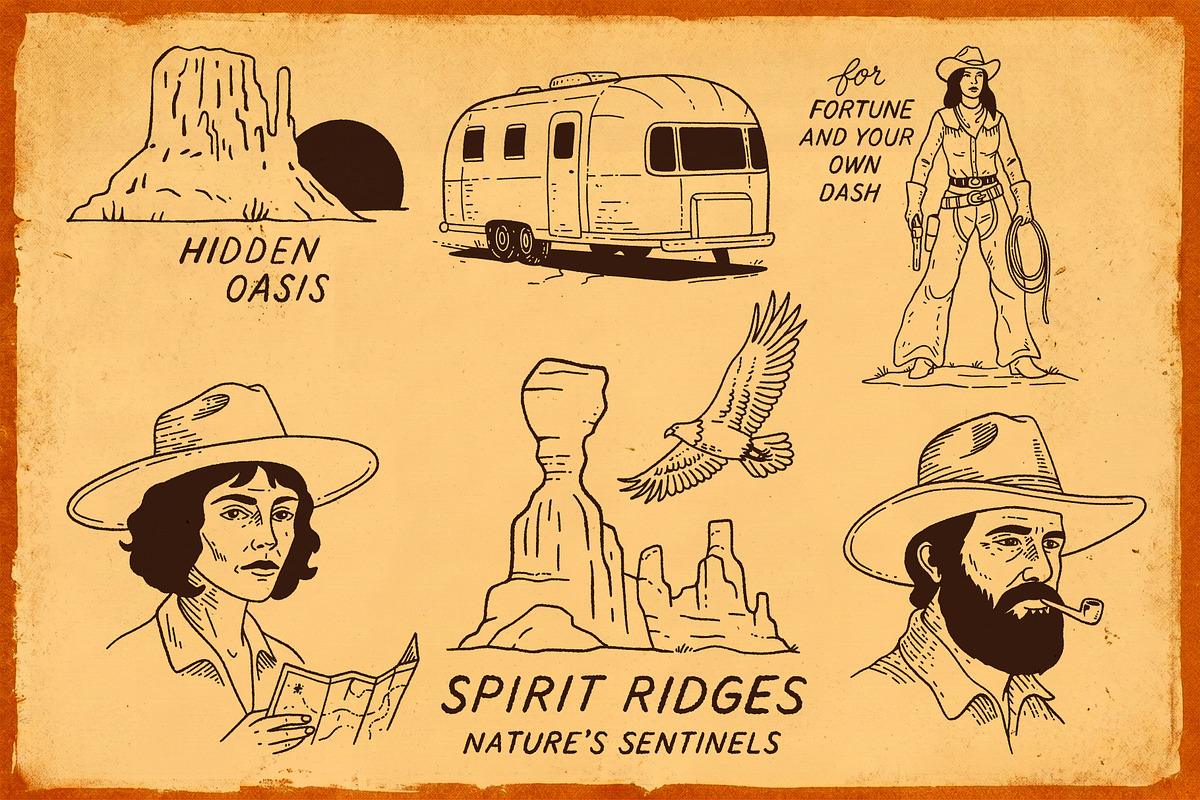 Desert Wanderer: Retro Line Art Set, a Decorative Illustration by Bromz Studio (Photo 2 of 3)
