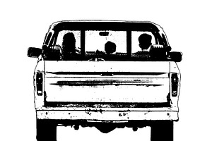 isolated image of pickup truck with three passengers seated insi, a Transportation Illustration by DanFLCreativo