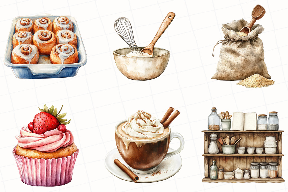 Watercolor Vintage Baking Clipart, an Illustration by OK Design (Photo 4 of 5)