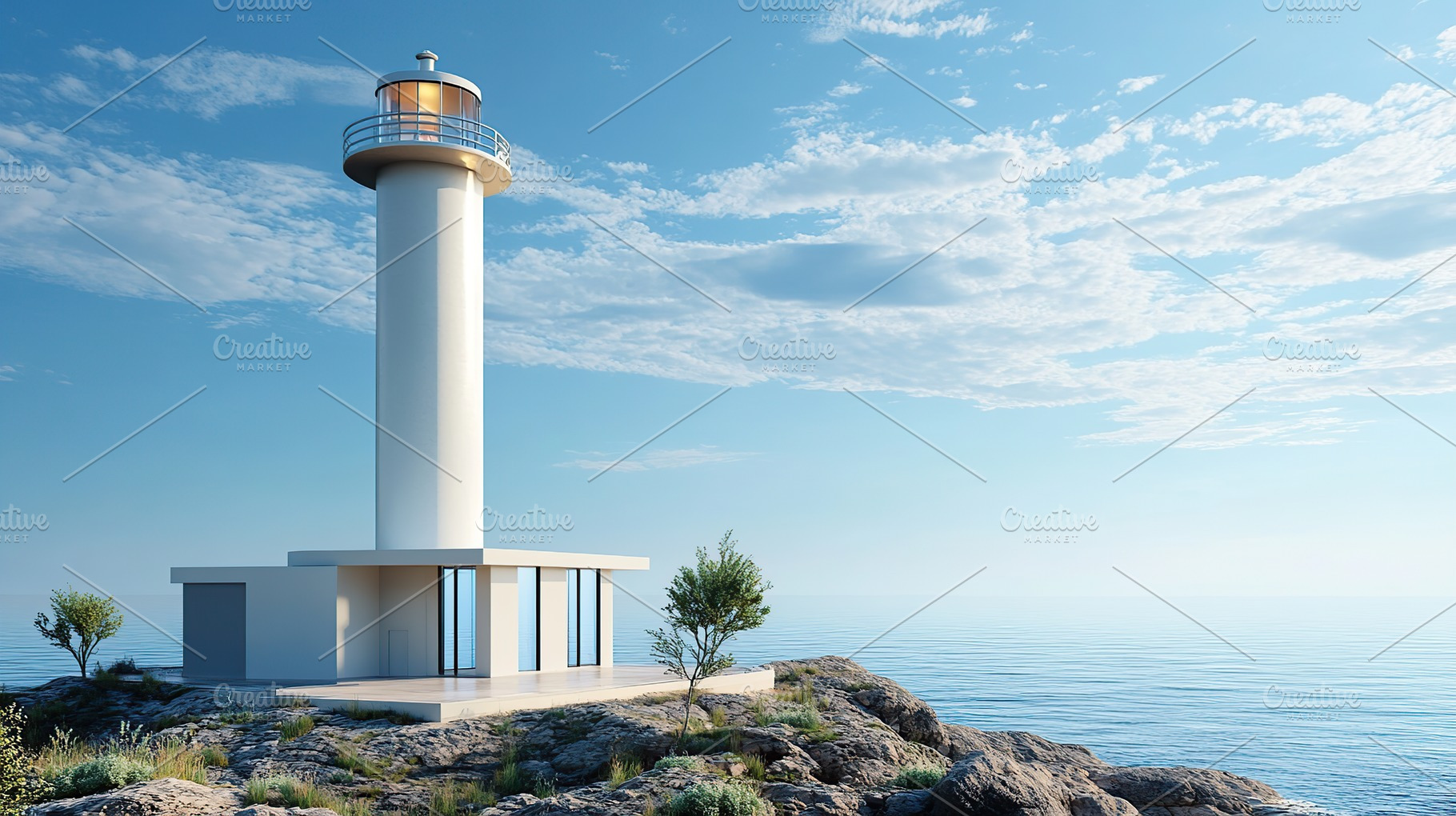 Lighthouse building with overlooking the sea, a Photo by AlyaAnd