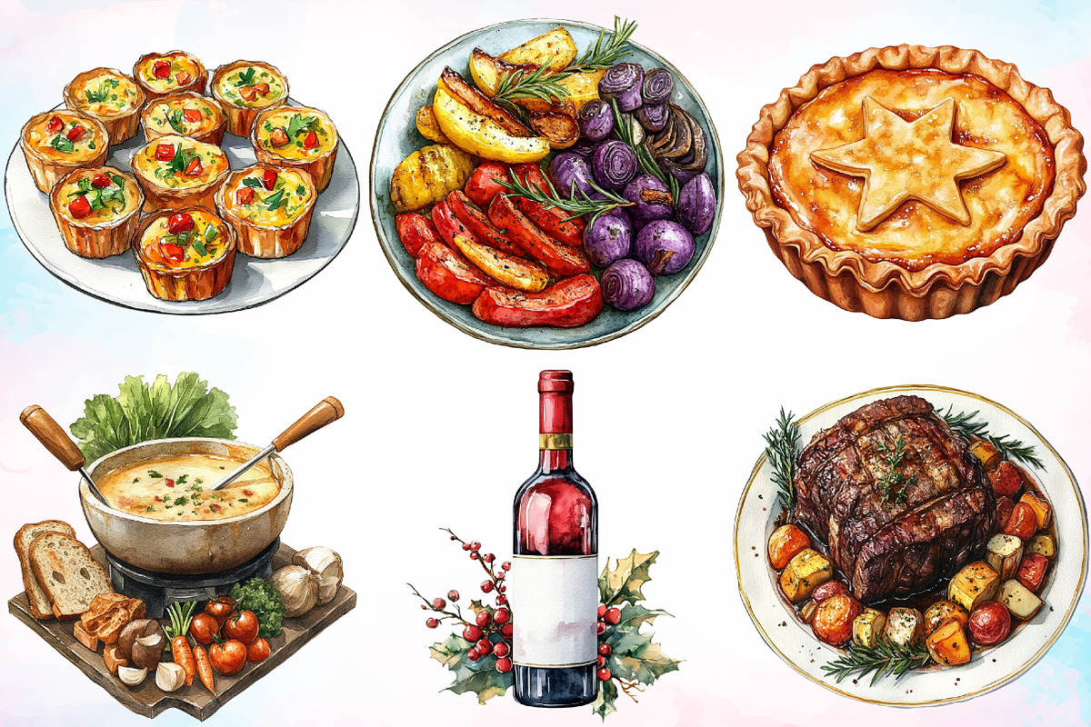Watercolor Holiday Dinner Clipart, an Illustration by Canvas Craft (Photo 2 of 3)