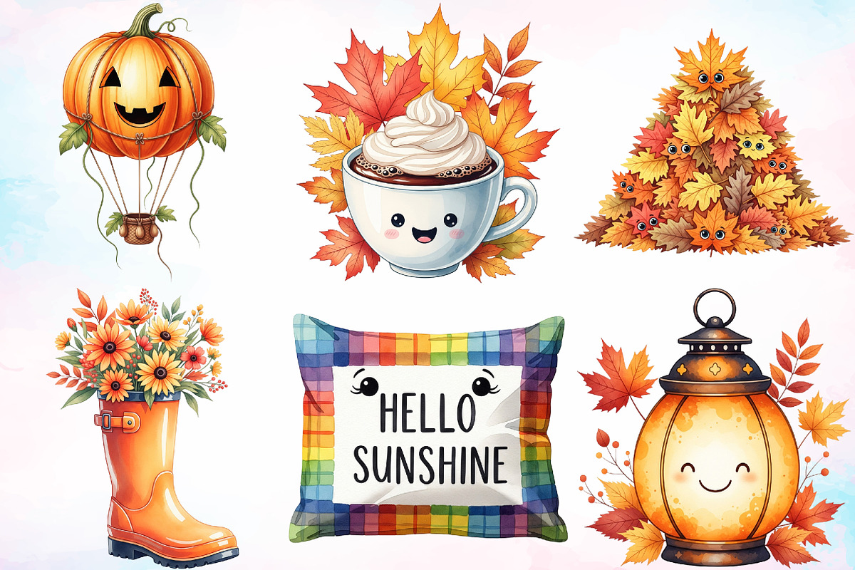 Watercolor Autumn Smiley Clipart PNG, a Seasonal Illustration by Canvas Craft (Photo 3 of 9)